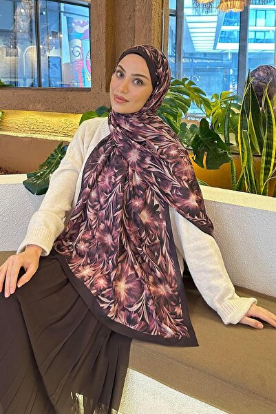lamelif Daisy Flowers Pattern Soft Cotton Shawl Plum