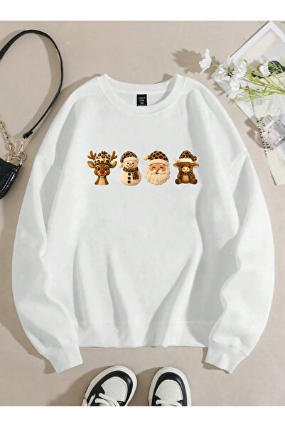 SUNFREE Cute New Year Printed Cotton Sweatshirt with Leopard Detail