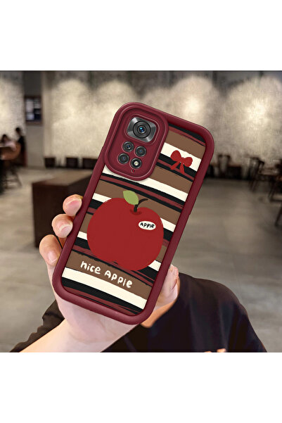 ucuc Xiaomi Redmi Note 11S Uyumlu Bordo Silikon Meyve Desenli Darbe Dayanıklı...
