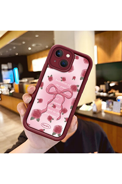 ucuc حافظة حماية من السيليكون باللون العنابي بنمط الورد الجميل المتوافقة مع ه...