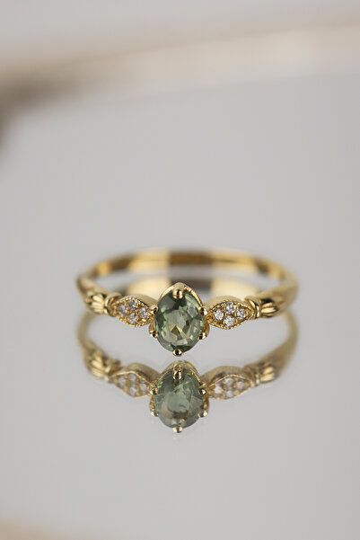 Coy Diamond Vintage Yüzük,Yeşil Safir ve Pırlanta Yüzük,14 Ayar Altın Tasarım...