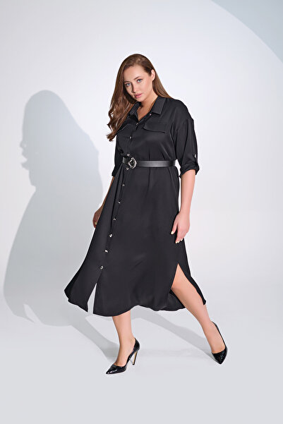 DE WHITES Plus Size Dress with Sleeve Fold Detail