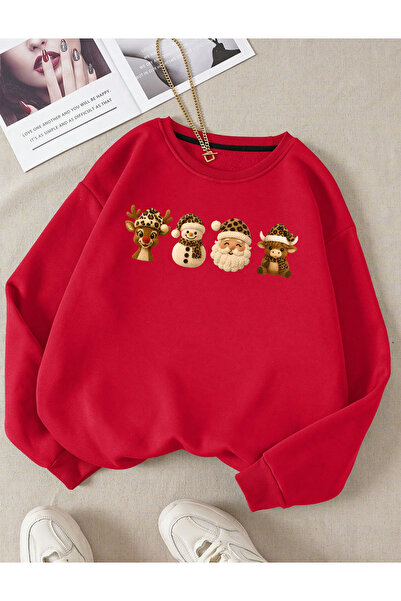SUNFREE Cute New Year Printed Cotton Sweatshirt with Leopard Detail