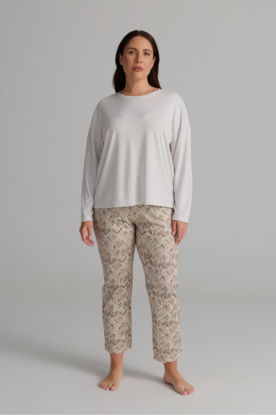 Hays Kadın Plus Size Viskon Uzun Kollu Pijama Takımı