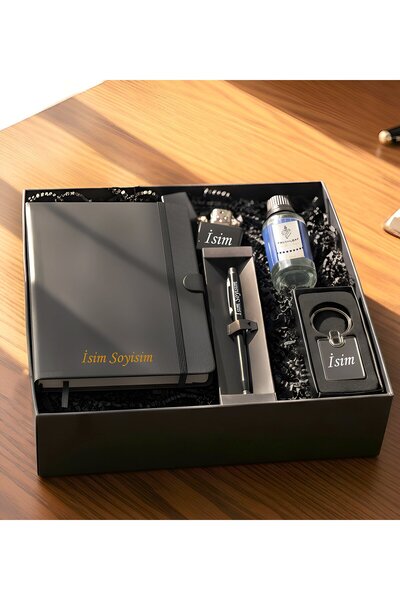 GİFTSTİME Kişiye Özel Deluxe Kurumsal Defter, Kalem, Fresh Kolonya, Metal Çak...