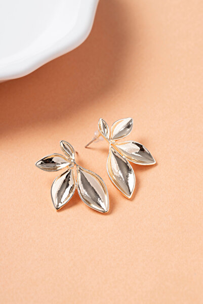 Elika Silver Kadın Lotus Çiçeğİ Model Gold Küpe / 3,5 cm