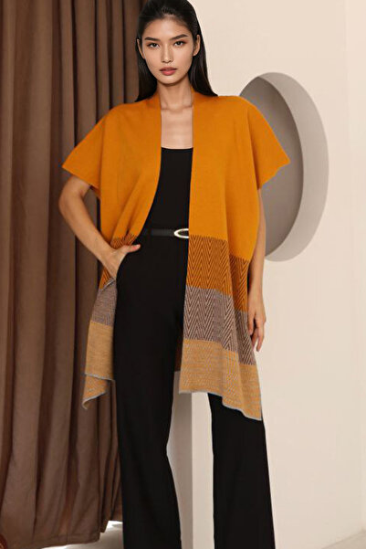 Trend Alaçatı Stili Women's mustard Color Block long vest alc-x14740