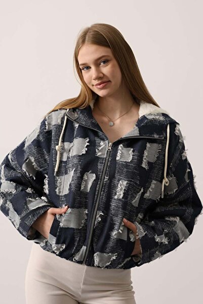 ELİSA Saçaklı Kapüşonlu Denim Bamber Ceket