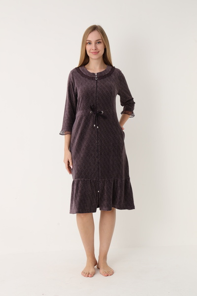 ROMEO LİFE Kadın Pamuklu Kadife Fermuarlı Kışlık Elbise / Mor-Kahve - 3993