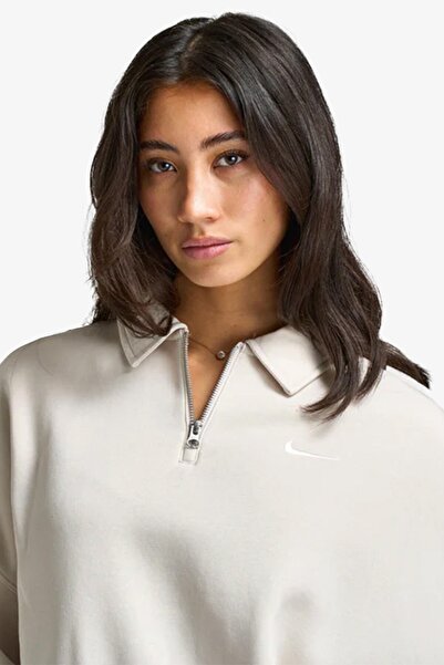 Nike Phoenix Oversized Qz Womens Sweatshirt Polo Yaka Oversized Women's Sweatshirt Beige