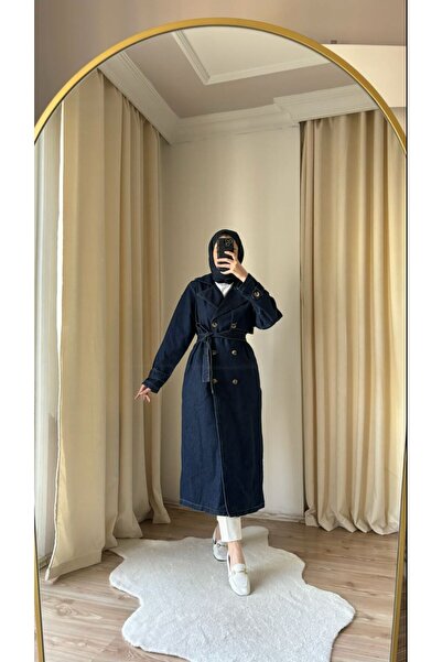 My City 8705 - سترة طويلة أنيقة ومريحة من الدنيم مع حزام خصر قابل للربط