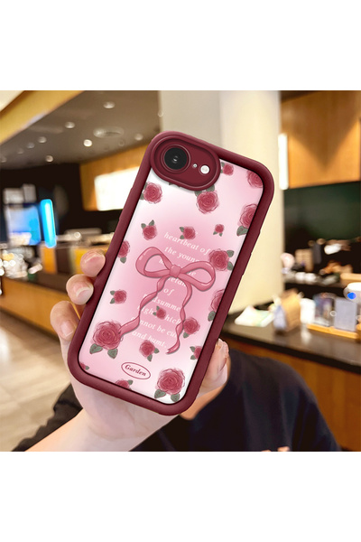 ucuc حافظة حماية من السيليكون باللون الأحمر الداكن بنمط الوردة الجميلة المتوا...