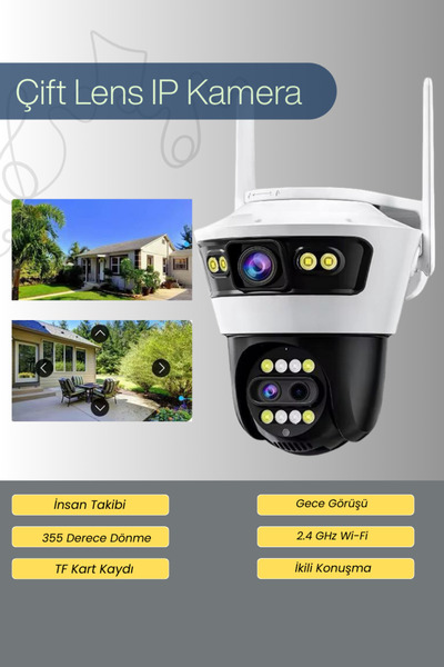 CROW'S TECH Gece Görüşlü 2.4G Wifi Bağlantılı SD Kartlı 2+2 MP +4K Ultra HD Ç...