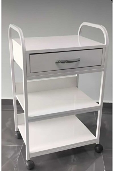 Aykoz BEYAZ ÇEKMECELİ TEKERLEKLİ 2 RAFLI ETEJER