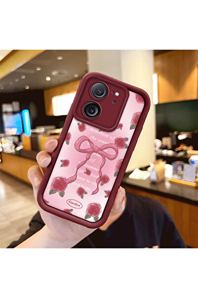 ucuc Xiaomi Mi 13T/Mi 13T Pro Uyumlu Güzel Gül Desenli Bordo Silikon Darbe Ko...
