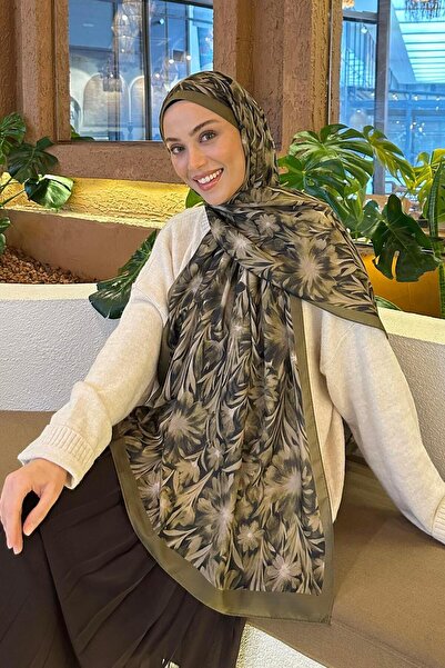 lamelif Daisy Flowers Pattern Soft Cotton Shawl Army Green