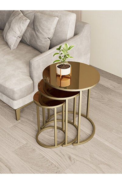 Dekoport Milas MAT Gold (ESKİTME) Zigon Sehpa, Yan Sehpa - Bronz Ayna