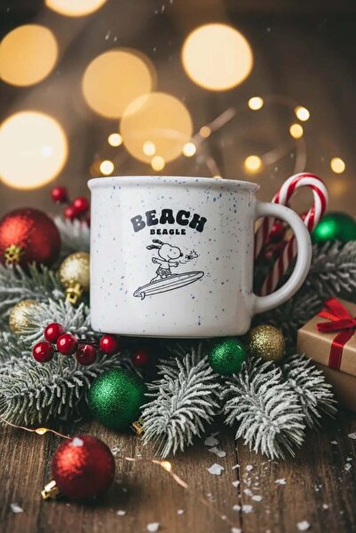 SNOOPY Lisanslı Sırlanmış Seramik Kupa 320 ml (Mavi)