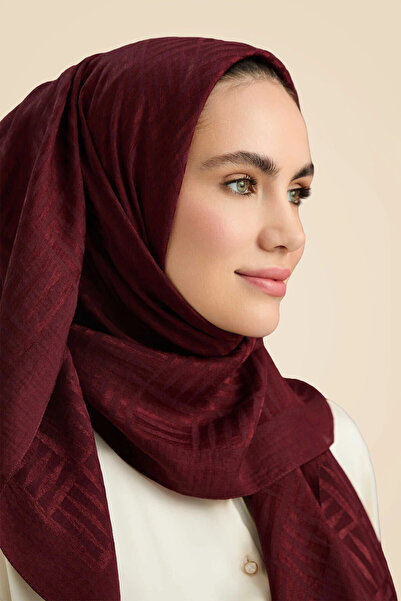 Imannoor İman Kare Burgundy Naia Cotton Shawl 241-3007-023