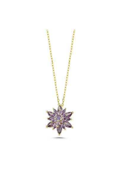 silverize Ametis Taşlı Lotus Altın Kaplama Kolye KLY46