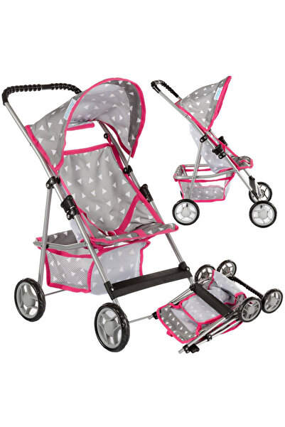 kinderplay Foldable doll stroller with folding canopy, integrated basket and ...
