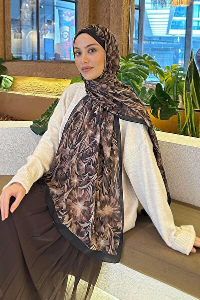 lamelif Daisy Flowers Pattern Soft Cotton Shawl Brown