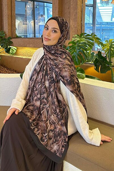 lamelif Daisy Flowers Pattern Soft Cotton Shawl Milky Coffee