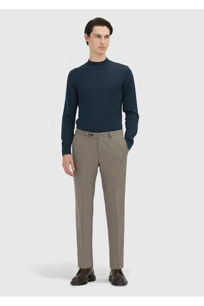 Ramsey Light Brown Plain Fabric Regular Fit Classic 100% Wool Trousers