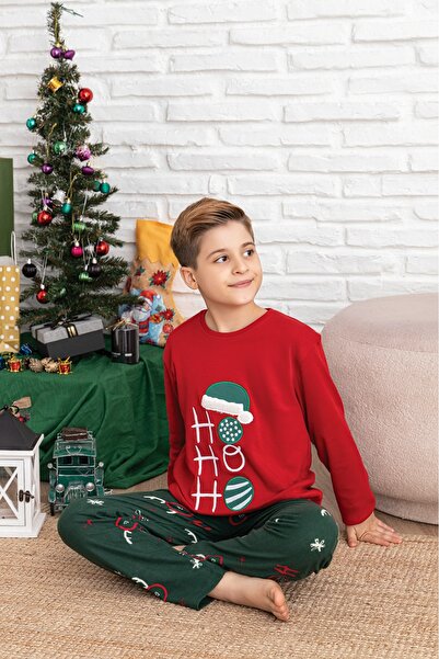 ELİTOL طقم بيجامة للأولاد من القطن 100% بتصميم مبتكر لرأس السنة الجديدة مصنوع من قماش الإنترلوك والجلد المدبوغ