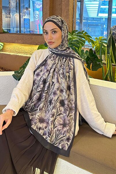 lamelif Daisy Flowers Pattern Soft Cotton Shawl Lavender