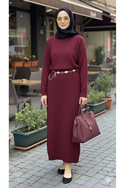 AXXAN Women's Knitwear Dress Accessory Belt Detailed Hijab Dress