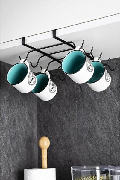 KARTEYA حامل أكواب أسود بـ 10 خطافات، حامل أكواب قابل للتركيب