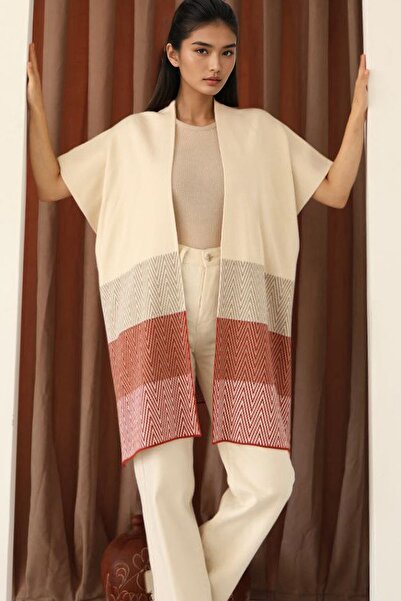 Trend Alaçatı Stili Women's Ecru Color Block Long Vest Alc-X14740
