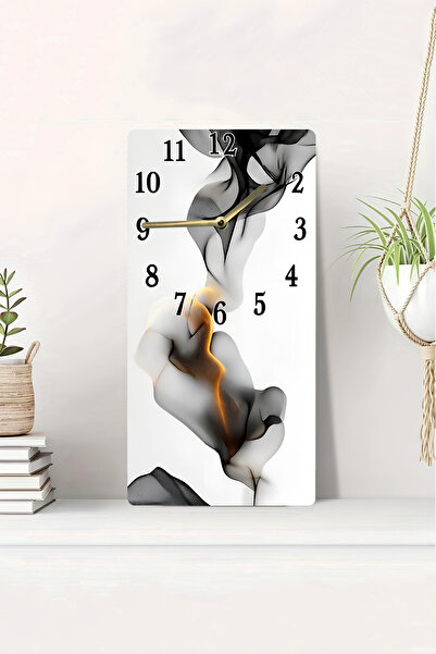 kutuTR 3D Looking Black and White Abstract Smoke Patterned 2D Uv Printing Mdf Painting Clock 20X40 Cm-Dts073