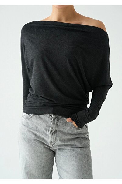 ALVWOMAN بلوزة برقبة على شكل قارب أنثراسايت