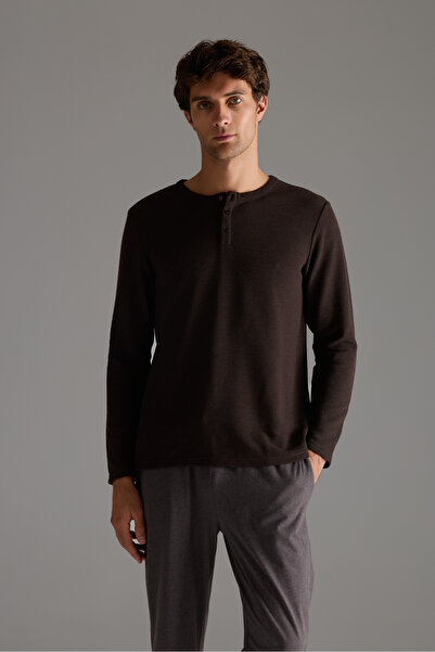 Syah Erkek Petek Dokulu Pamuklu Uzun Kollu T-shirt