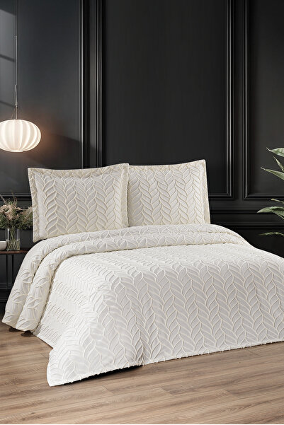 Esca Home Nova Lüks Şönil 3 Parça Krem Çift Kişilik Pike Takımı – Yatak Örtüsü