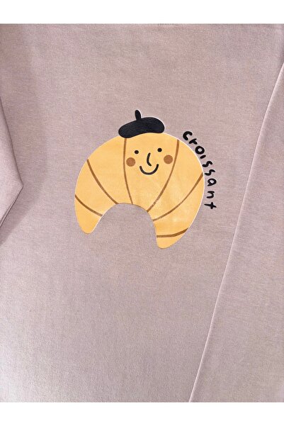 minibon Baskılı Uzun Kollu Tişört - Kruvasan