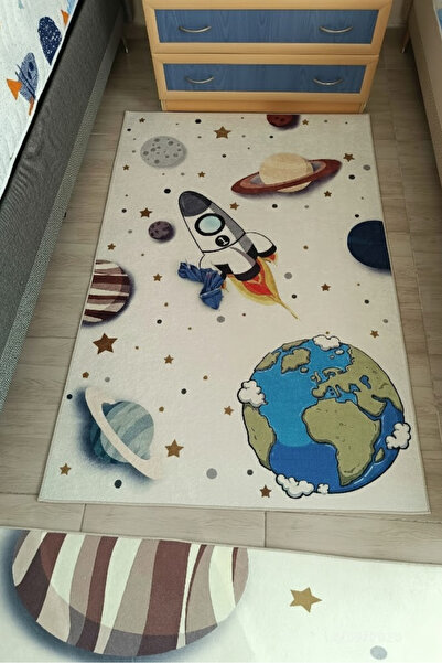 VOPTEKS Beyaz Çocuk Halısı Makinede Yıkanabilir Kaymaz Taban Çocuk Odası Halısı