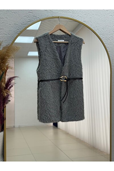 MİHRA STORE Bariza Fur Vest-Sa4138 Gray