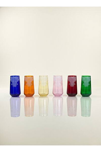 Ornamenti Imperia Renkli Cam Su Meşrubat Bardağı 6'lı - Desenli, 6 Renk 470cc