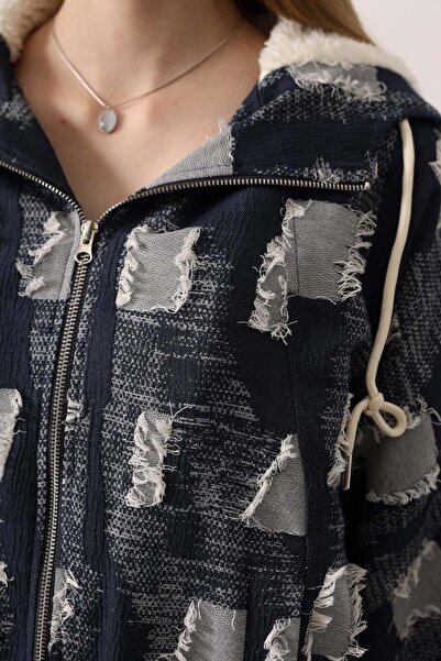ELİSA Saçaklı Kapüşonlu Denim Bamber Ceket