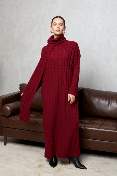 Bipantolon Knitted Detailed Knitwear Dress Burgundy