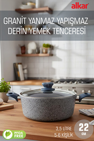 FİTHOME 22 cm Bio Granite Deep Pot Fireproof Non-Stick Pfoa Free High Heat Resistant