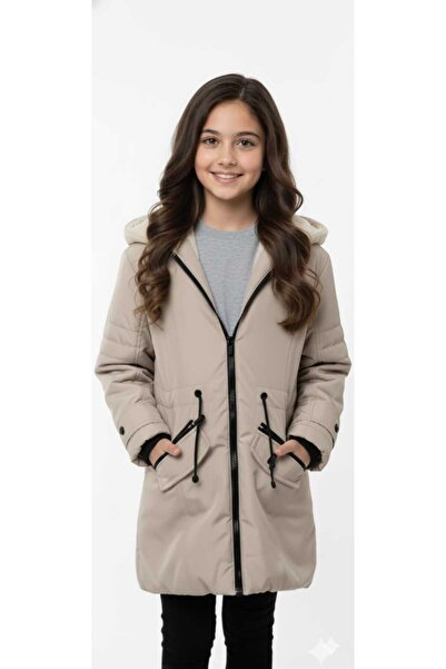 BİG POWER Kız Çocuğu Kolları Manşetli Kapuşonu Çıkarılabilir Detaylı Kapuşonl...