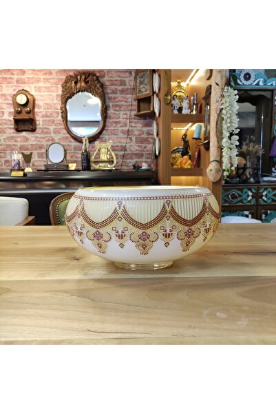 GÜRSES HOME Krem, Cam, Çizgili, Oval Kâse, El İşçiliği, Salon Aksesuar Konsol
