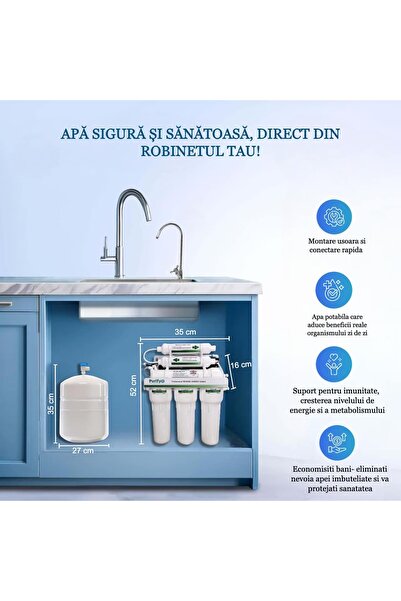 Purifyo Purificator apa profesional- 189l/24h, Sistem de Osmoza Inversa cu filtrarea apei prin 5 filtre