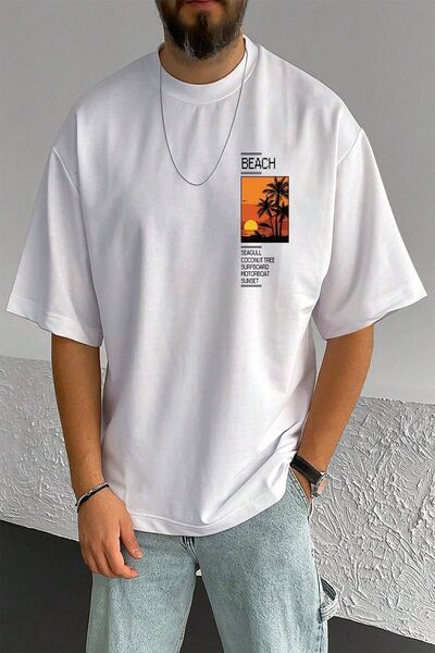 trendypassion Tricou oversize cu imprimeu de plajă pentru bărbați