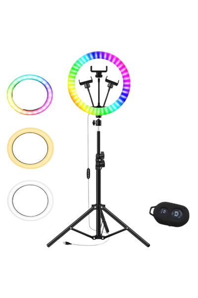 SDEPOT Lampă circulară ®, RGB, 45 cm, suport telefon, telecomandă Bluetooth pentru selfie-uri, trepied