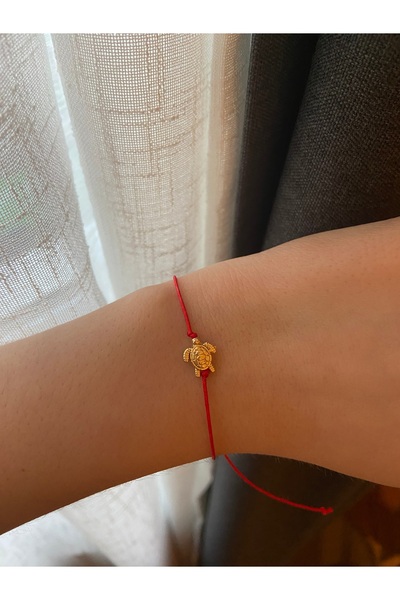 Anetta Jewelry Kırmızı ip altın kaplama kaplumbağa şans bilekliği